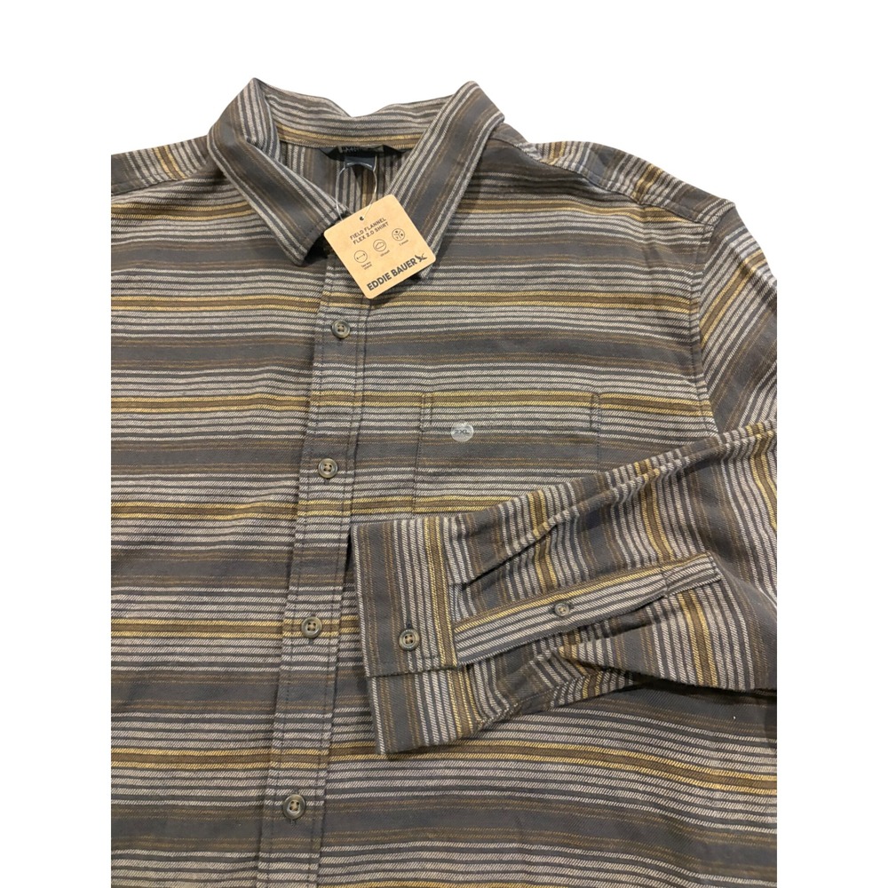 Eddie Bauer Mens 2XL Gray Stripe Field Flannel Flex 2.0 Button Up Shirt NWT